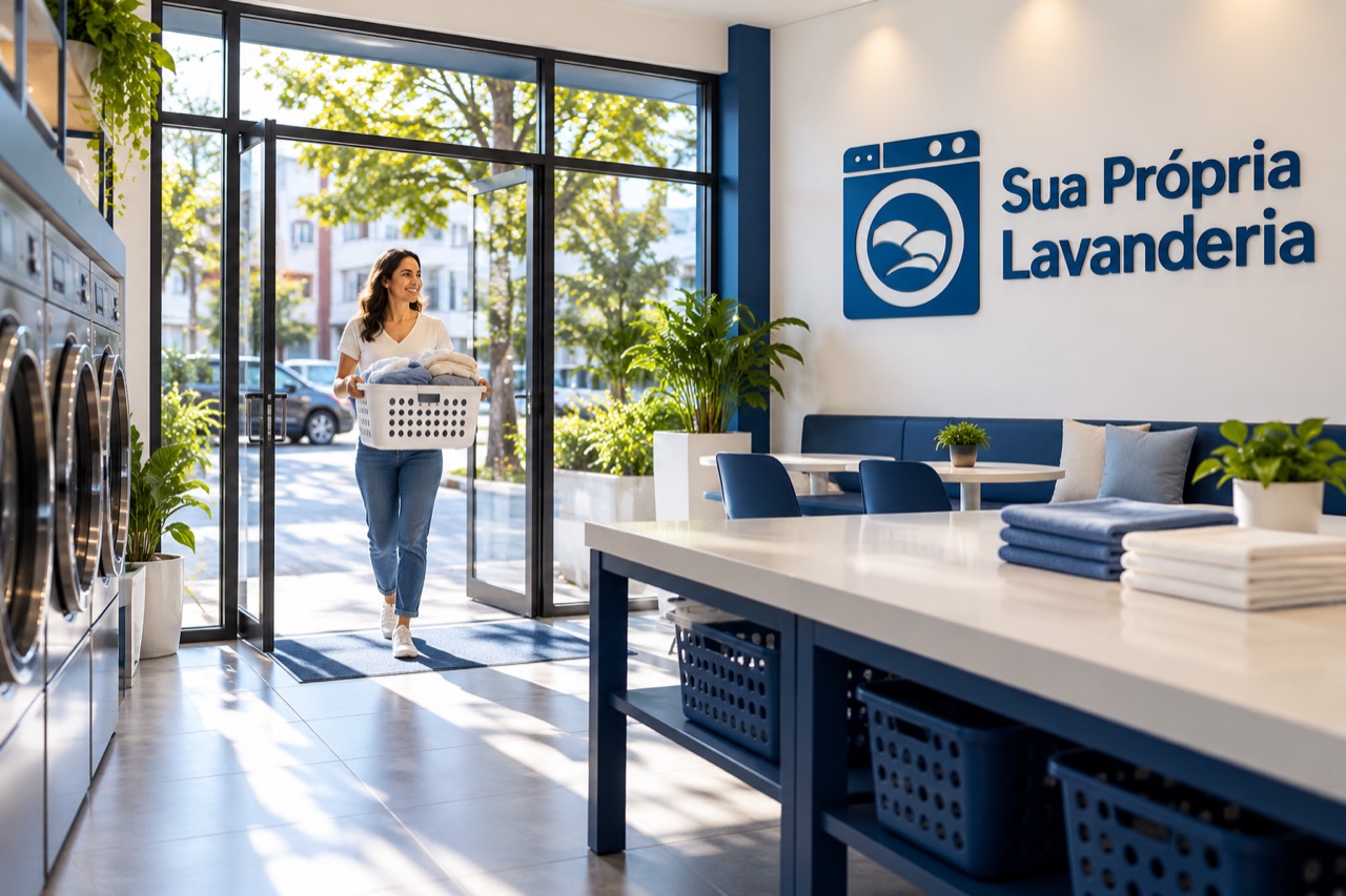 Ilustração conceitual de planejamento financeiro e local para uma lavanderia self-service