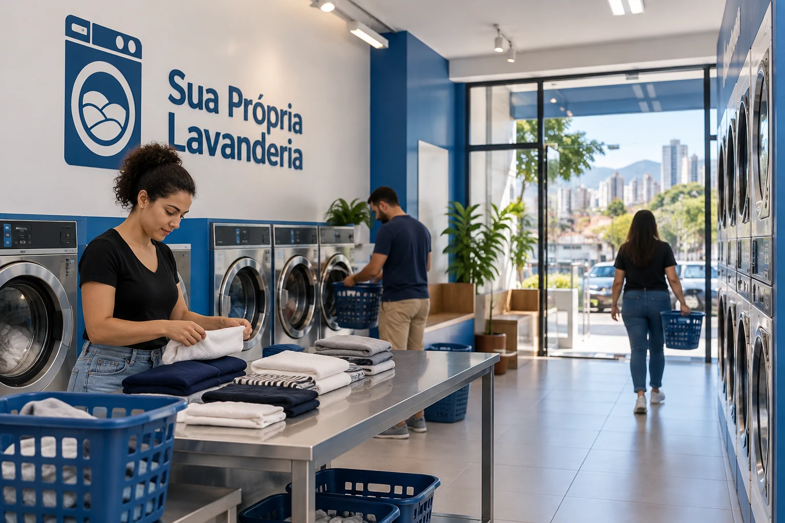 Lavanderia self-service em funcionamento em Belo Horizonte; imagem ilustrativa, sem identificar unidade real.
