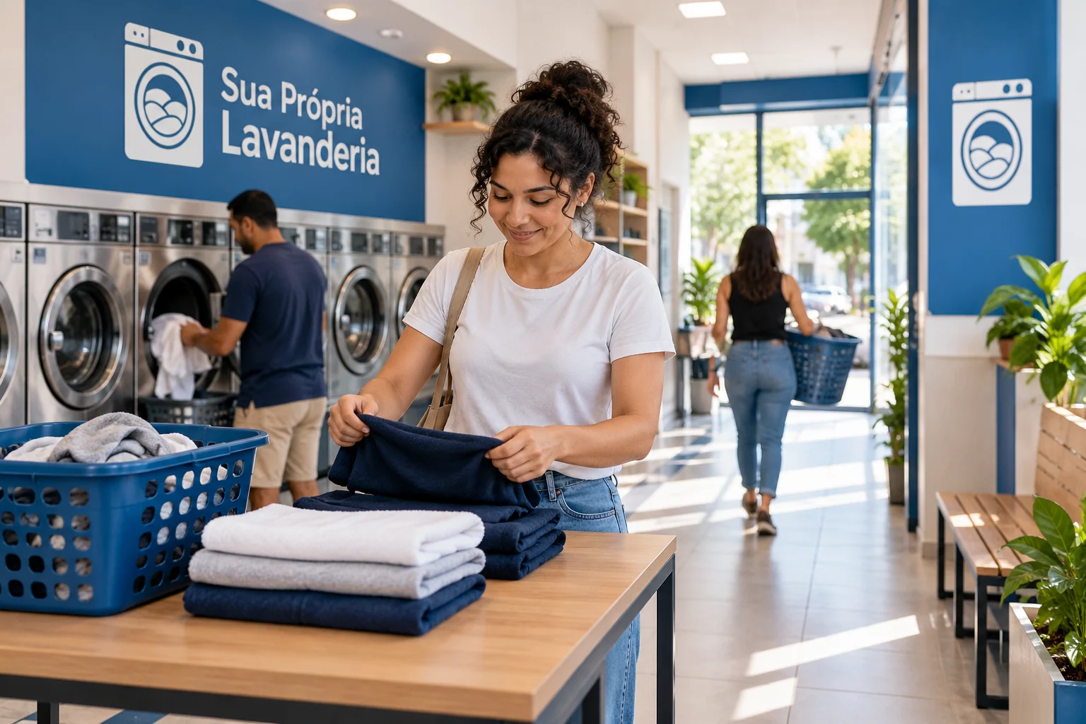 Lavanderia self-service em espaço comercial preparado para operação e inspeção.